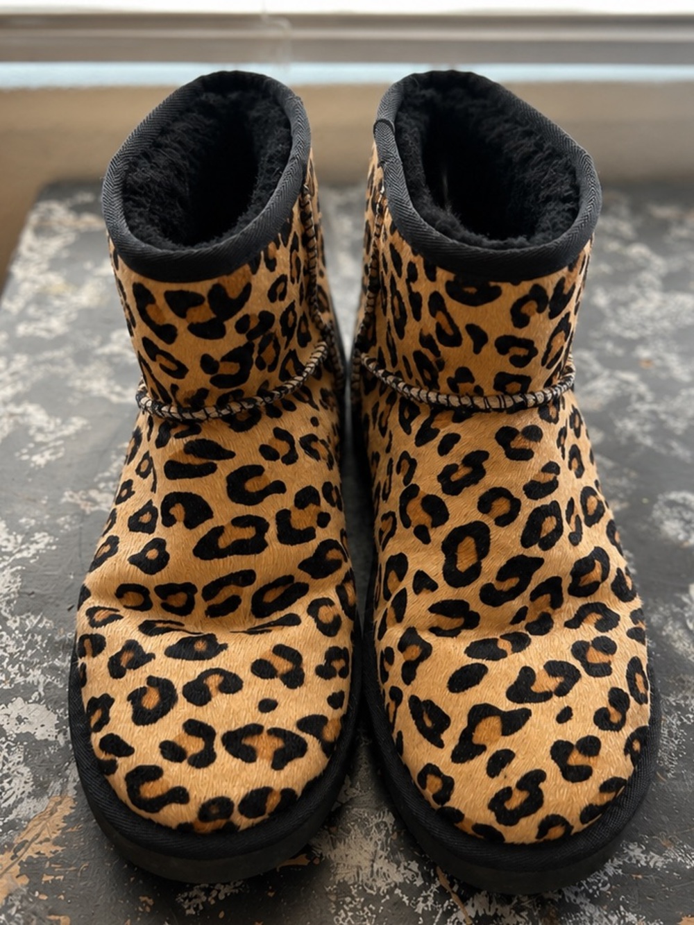 UGG Leopard Hair-Print Mini Boot in Black and Tan